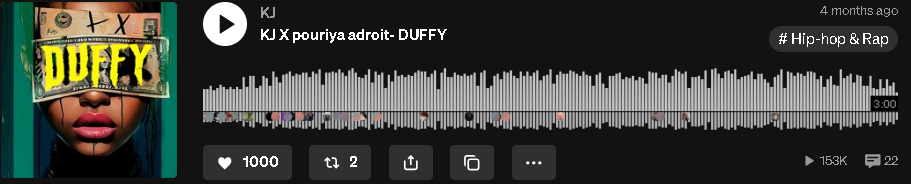 KJ X pouriya adroit Duffy track results screenshot